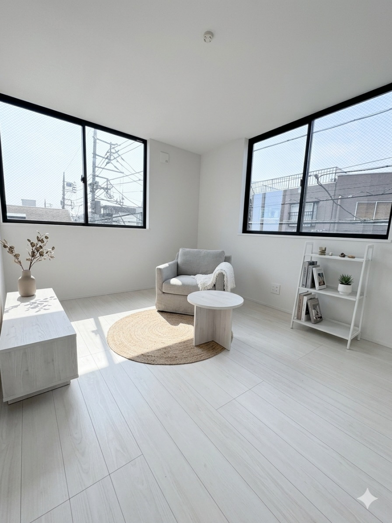 【洋室】2面採光の明るい洋室※家具・植栽・小物はCG加工しております。床の色等、現況と異なる場合がございます。